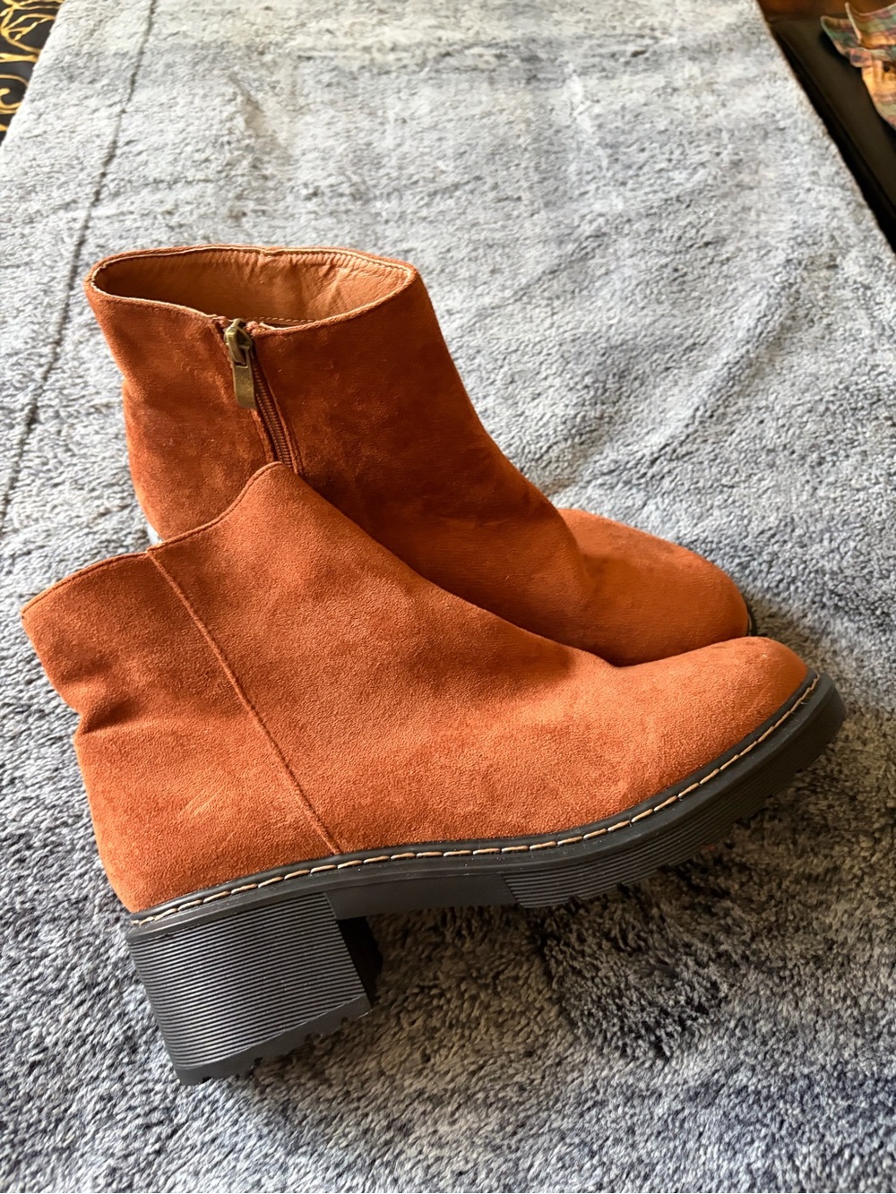 BEAST FASHION Rust Suede Ankle Booties with Side Zip